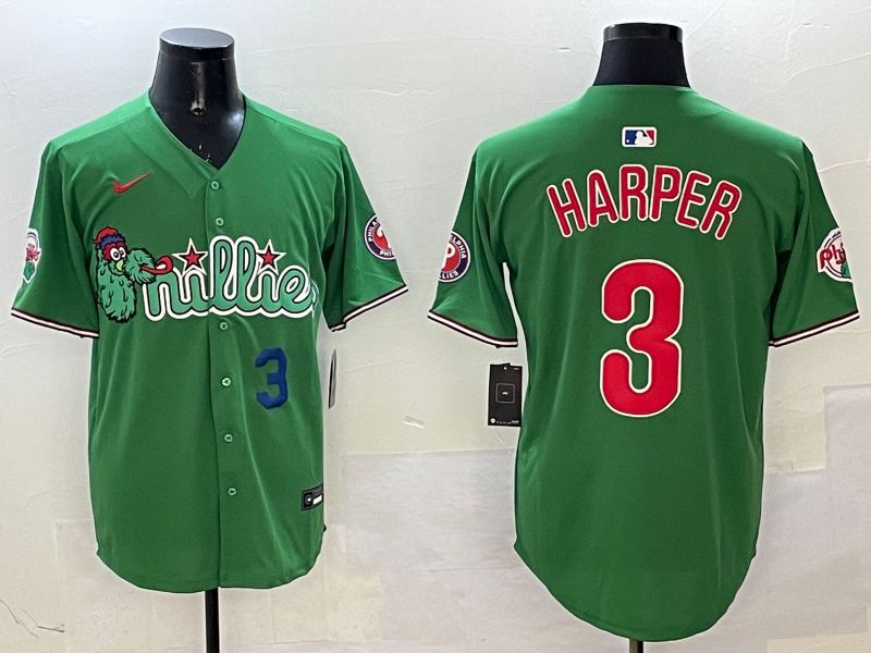 Men Philadelphia Phillies #3 Harper Green Three generations Joint Name Game 2025 Nike MLB Jersey style 3->philadelphia phillies->MLB Jersey